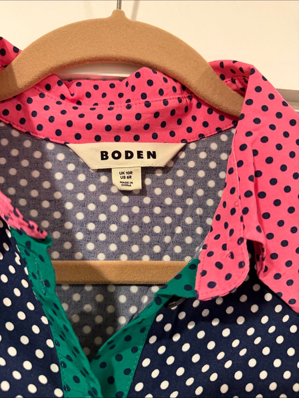 Boden Martha Shirt Dress with Pink Collar & Green Panels 6 - Picture 4 of 7